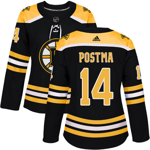 Women's Adidas Boston Bruins #14 Paul Postma Authentic Black Home NHL Jersey