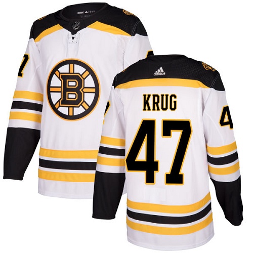 Youth Adidas Boston Bruins #47 Torey Krug Authentic White Away NHL Jersey