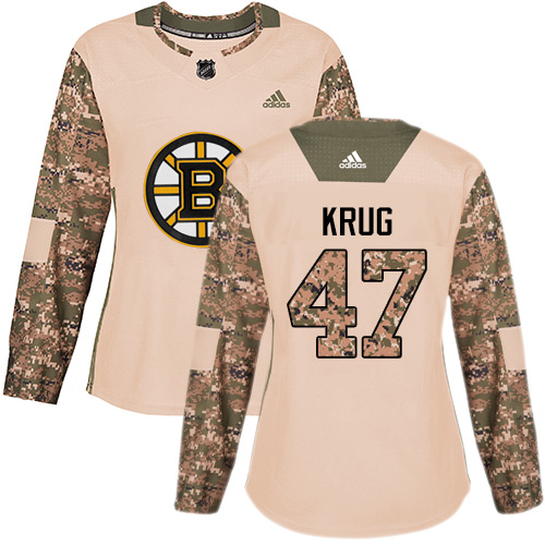Women's Adidas Boston Bruins #47 Torey Krug Authentic Camo Veterans Day Practice NHL Jersey