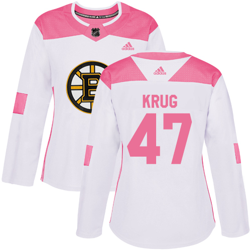 Women's Adidas Boston Bruins #47 Torey Krug Authentic White/Pink Fashion NHL Jersey