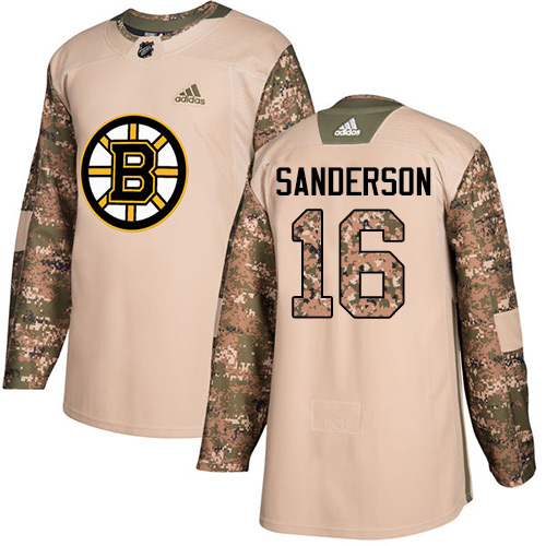Youth Adidas Boston Bruins #16 Derek Sanderson Authentic Camo Veterans Day Practice NHL Jersey