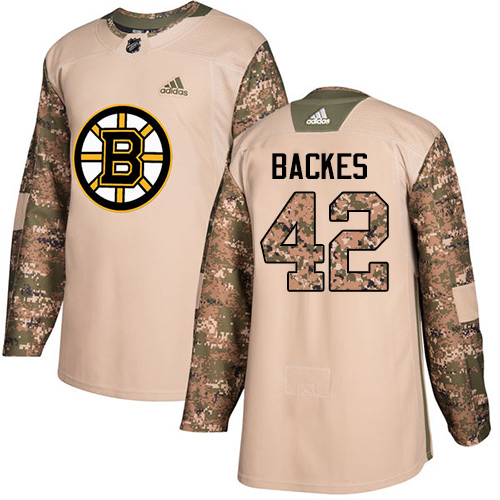 Youth Adidas Boston Bruins #42 David Backes Authentic Camo Veterans Day Practice NHL Jersey