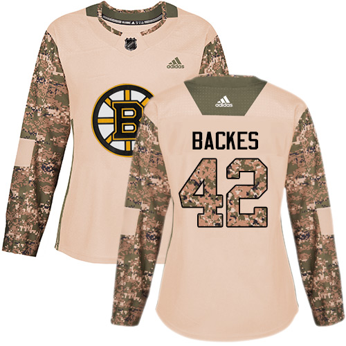 Women's Adidas Boston Bruins #42 David Backes Authentic Camo Veterans Day Practice NHL Jersey