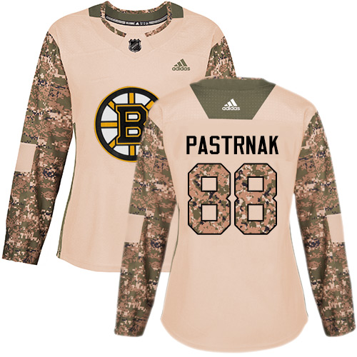 Women's Adidas Boston Bruins #88 David Pastrnak Authentic Camo Veterans Day Practice NHL Jersey
