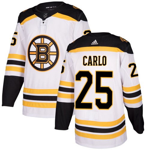 Youth Adidas Boston Bruins #25 Brandon Carlo Authentic White Away NHL Jersey