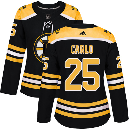 Women's Adidas Boston Bruins #25 Brandon Carlo Authentic Black Home NHL Jersey