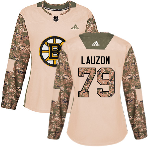 Women's Adidas Boston Bruins #79 Jeremy Lauzon Authentic Camo Veterans Day Practice NHL Jersey