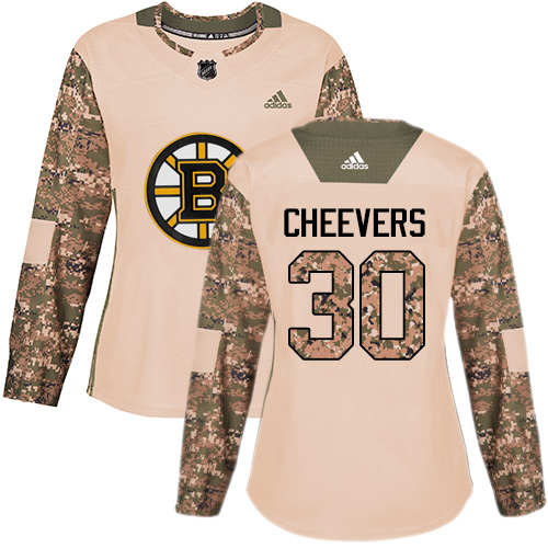 Women's Adidas Boston Bruins #30 Gerry Cheevers Authentic Camo Veterans Day Practice NHL Jersey