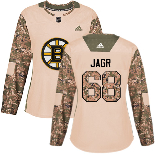 Women's Adidas Boston Bruins #68 Jaromir Jagr Authentic Camo Veterans Day Practice NHL Jersey