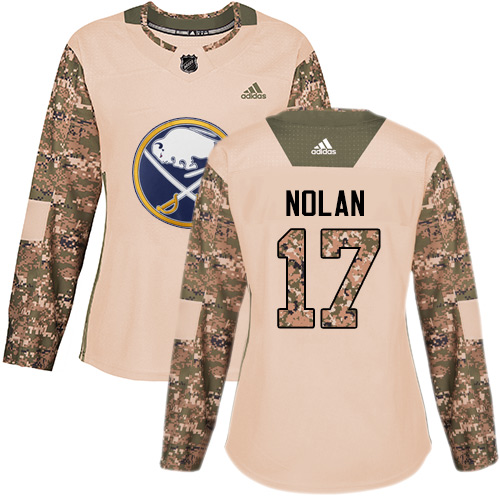 Women's Adidas Buffalo Sabres #17 Jordan Nolan Authentic Camo Veterans Day Practice NHL Jersey