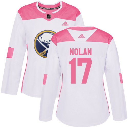 Women's Adidas Buffalo Sabres #17 Jordan Nolan Authentic White/Pink Fashion NHL Jersey