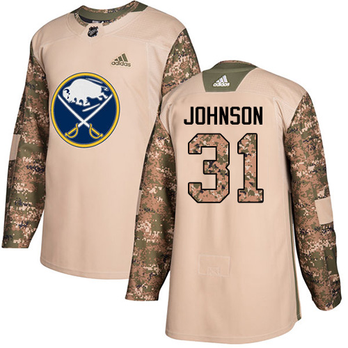 Men's Adidas Buffalo Sabres #31 Chad Johnson Authentic Camo Veterans Day Practice NHL Jersey