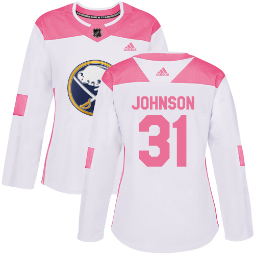 Women's Adidas Buffalo Sabres #31 Chad Johnson Authentic White/Pink Fashion NHL Jersey
