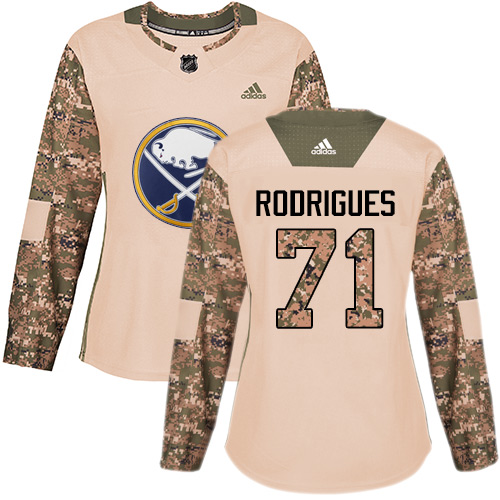 Women's Adidas Buffalo Sabres #71 Evan Rodrigues Authentic Camo Veterans Day Practice NHL Jersey