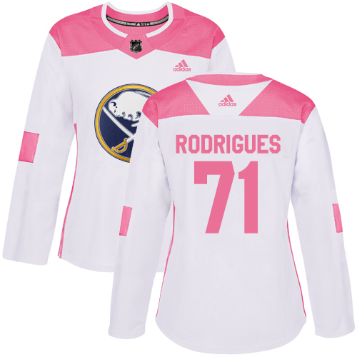 Women's Adidas Buffalo Sabres #71 Evan Rodrigues Authentic White/Pink Fashion NHL Jersey