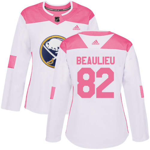 Women's Adidas Buffalo Sabres #82 Nathan Beaulieu Authentic White/Pink Fashion NHL Jersey