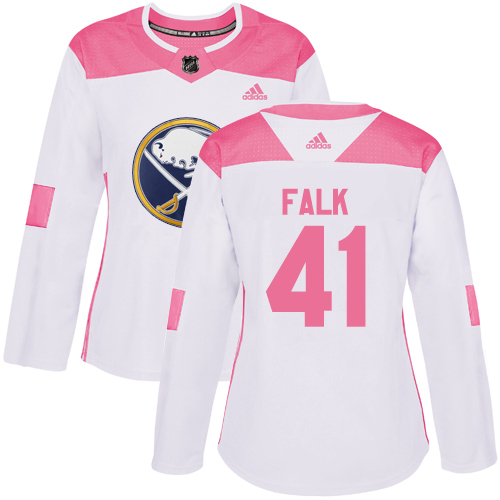 Women's Adidas Buffalo Sabres #41 Justin Falk Authentic White/Pink Fashion NHL Jersey