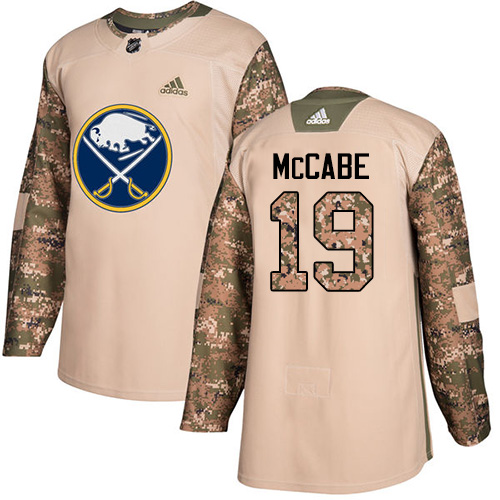 Men's Adidas Buffalo Sabres #19 Jake McCabe Authentic Camo Veterans Day Practice NHL Jersey