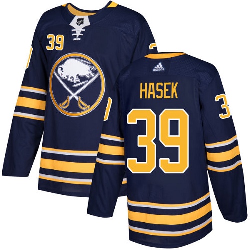 Men's Adidas Buffalo Sabres #39 Dominik Hasek Premier Navy Blue Home NHL Jersey