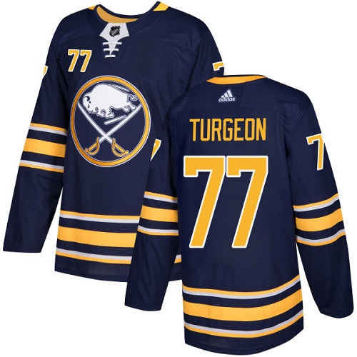 Men's Adidas Buffalo Sabres #77 Pierre Turgeon Authentic Navy Blue Home NHL Jersey
