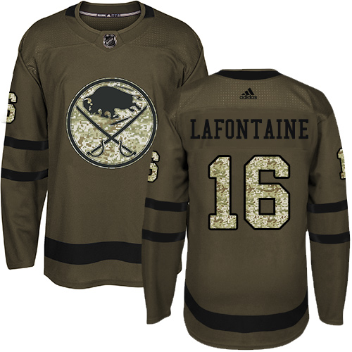 Men's Adidas Buffalo Sabres #16 Pat Lafontaine Premier Green Salute to Service NHL Jersey