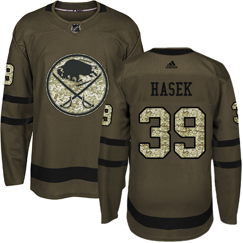 Men's Adidas Buffalo Sabres #39 Dominik Hasek Authentic Green Salute to Service NHL Jersey
