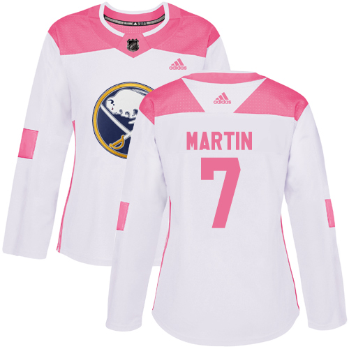 Women's Adidas Buffalo Sabres #7 Rick Martin Authentic White/Pink Fashion NHL Jersey