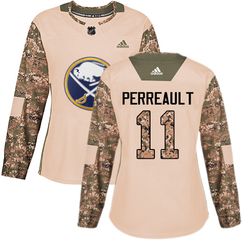 Women's Adidas Buffalo Sabres #11 Gilbert Perreault Authentic Camo Veterans Day Practice NHL Jersey