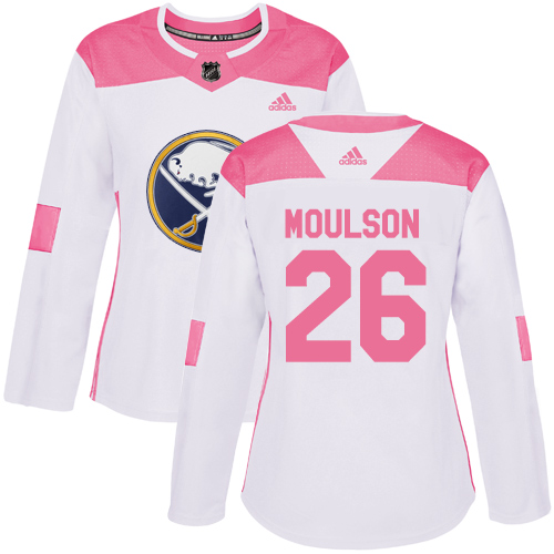 Women's Adidas Buffalo Sabres #26 Matt Moulson Authentic White/Pink Fashion NHL Jersey