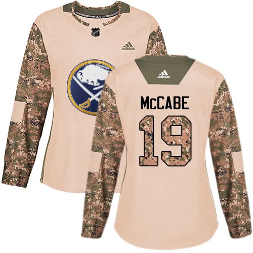 Women's Adidas Buffalo Sabres #19 Jake McCabe Authentic Camo Veterans Day Practice NHL Jersey