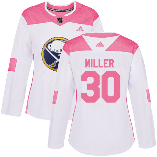 Women's Adidas Buffalo Sabres #30 Ryan Miller Authentic White/Pink Fashion NHL Jersey