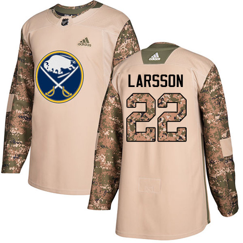 Youth Adidas Buffalo Sabres #22 Johan Larsson Authentic Camo Veterans Day Practice NHL Jersey
