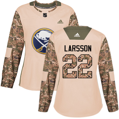 Women's Adidas Buffalo Sabres #22 Johan Larsson Authentic Camo Veterans Day Practice NHL Jersey