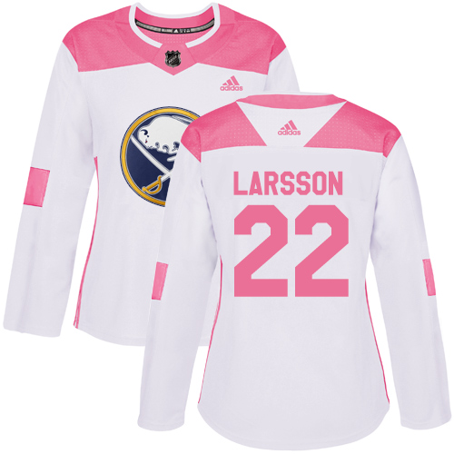 Women's Adidas Buffalo Sabres #22 Johan Larsson Authentic White/Pink Fashion NHL Jersey