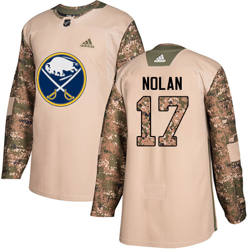 Men's Adidas Buffalo Sabres #17 Jordan Nolan Authentic Camo Veterans Day Practice NHL Jersey