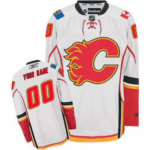 Men's Reebok Calgary Flames Customized Premier White Away NHL Jersey