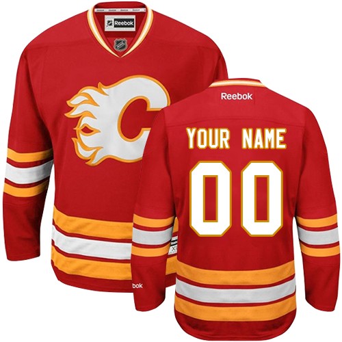 Men's Reebok Calgary Flames Customized Premier Red Third NHL Jersey