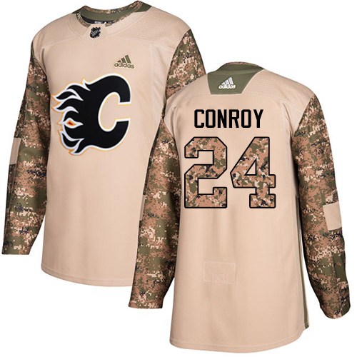 Men's Adidas Calgary Flames #24 Craig Conroy Authentic Camo Veterans Day Practice NHL Jersey
