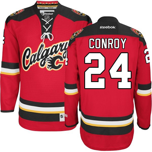 Men's Calgary Flames #24 Craig Conroy Authentic White Away Fanatics Branded Breakaway NHL Jersey