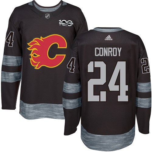 Men's Adidas Calgary Flames #24 Craig Conroy Premier Black 1917-2017 100th Anniversary NHL Jersey