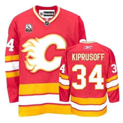 Men's Reebok Calgary Flames #34 Miikka Kiprusoff Authentic Red 30th Patch NHL Jersey