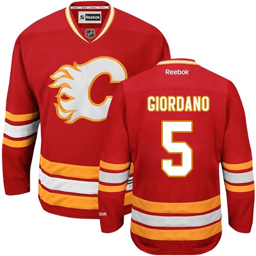 Men's Reebok Calgary Flames #5 Mark Giordano Premier Red Third NHL Jersey
