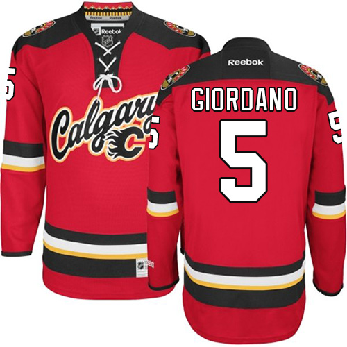 Men's Calgary Flames #5 Mark Giordano Authentic White Away Fanatics Branded Breakaway NHL Jersey