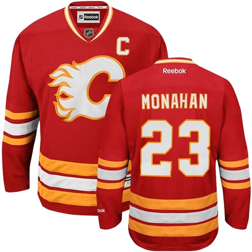 Men's Reebok Calgary Flames #23 Sean Monahan Authentic Red Third NHL Jersey