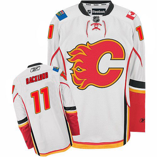Men's Reebok Calgary Flames #11 Mikael Backlund Authentic White Away NHL Jersey