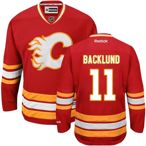 Men's Reebok Calgary Flames #11 Mikael Backlund Premier Red Third NHL Jersey