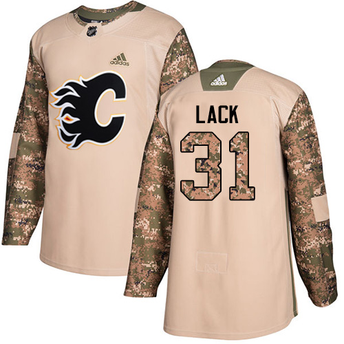 Men's Adidas Calgary Flames #31 Eddie Lack Authentic Camo Veterans Day Practice NHL Jersey