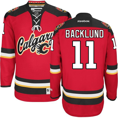 Men's Calgary Flames #11 Mikael Backlund Authentic Red Home Fanatics Branded Breakaway NHL Jersey