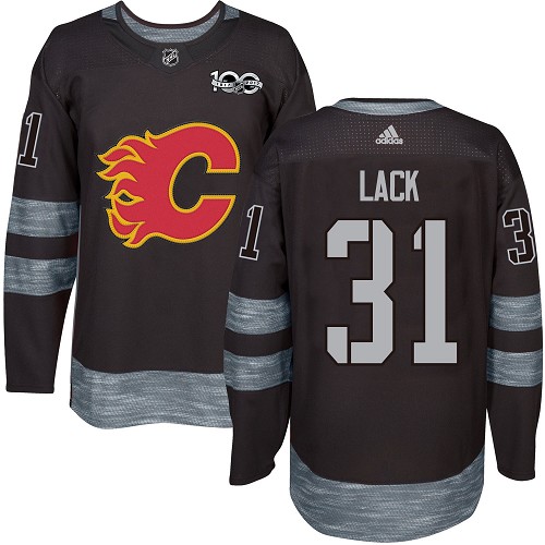 Men's Adidas Calgary Flames #31 Eddie Lack Premier Black 1917-2017 100th Anniversary NHL Jersey