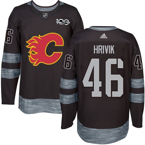 Men's Adidas Calgary Flames #46 Marek Hrivik Premier Black 1917-2017 100th Anniversary NHL Jersey